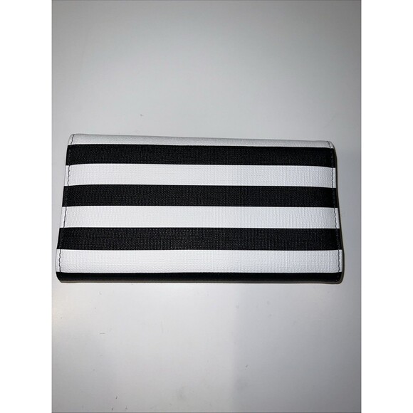 Kut From the Kloth Wallet Slim Black White Striped Vegan Leather Tri Fold Snap - Picture 7 of 12